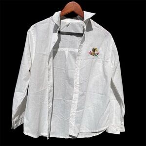 Vintage 90s White Embroidered Femine White Shirt Squirrel Floral Chic